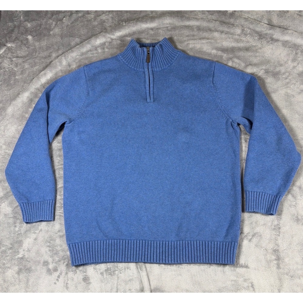LL Bean Mens XL Tall Blue 100% Cotton Quarter Zip Pullover Sweater 258718
